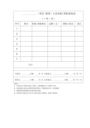 （项目事项）人员补贴津贴签收表.docx