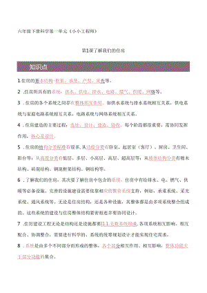 2023-2024学年六年级科学下学期期中核心考点集训（教科版）第一单元+小小工程师（知识清单）.docx