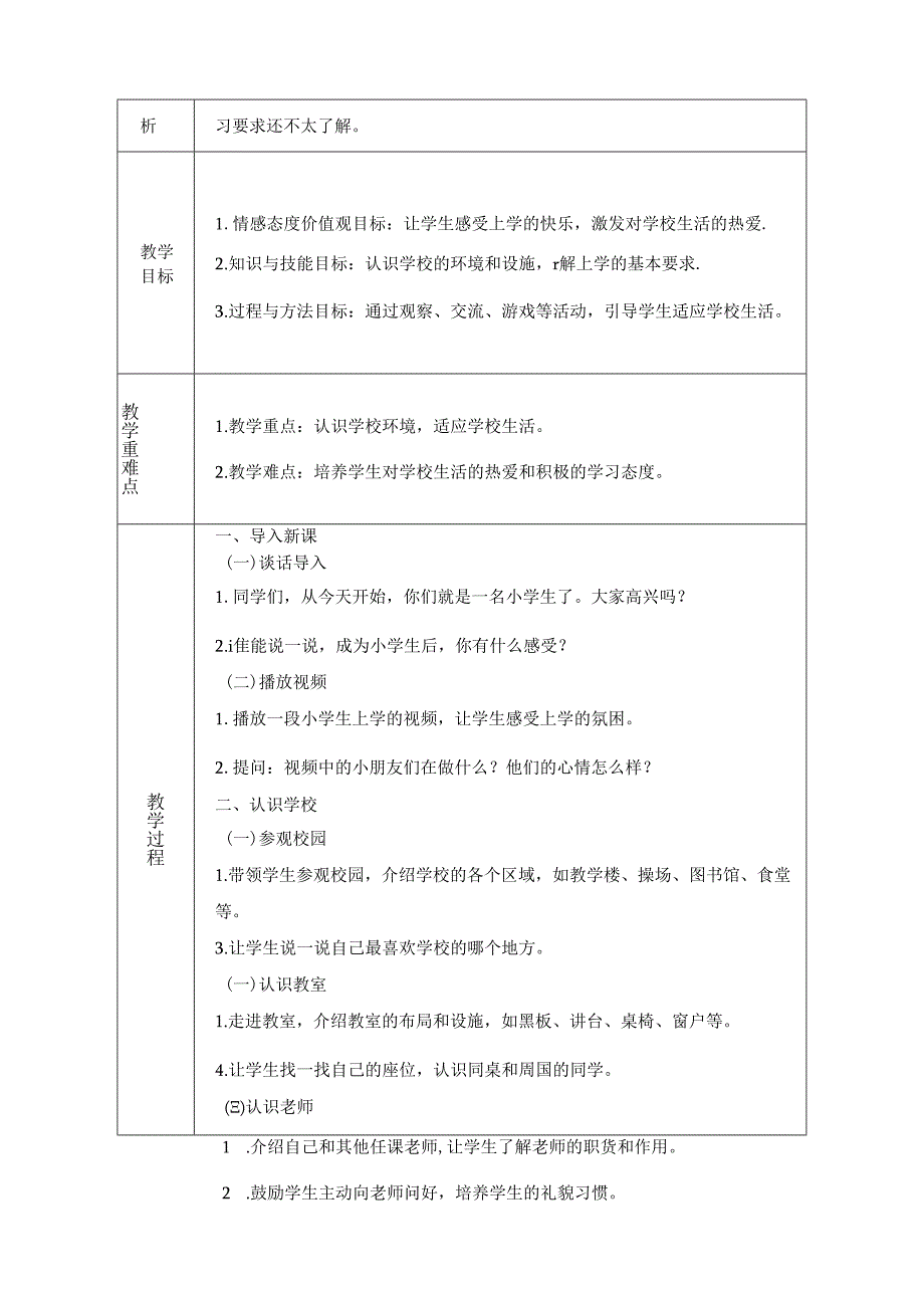 2024-2025学年统编版（2024）-道德与法治小学一年级上册教学设计（表格版）.docx_第2页