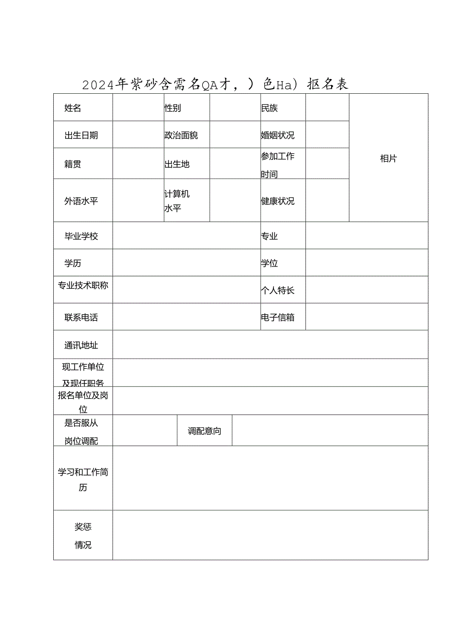 2024年紧缺急需专业人才引进计划报名表.docx_第1页