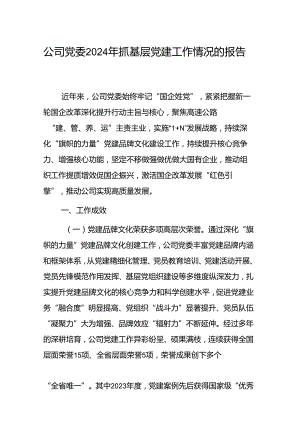 公司党委2024年抓基层党建工作情况的报告范文.docx