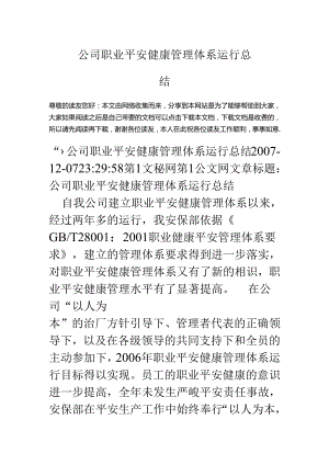 公司职业安全健康管理体系运行总结.docx