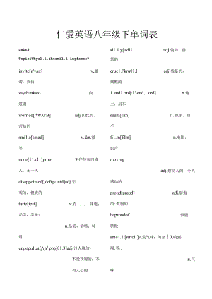 仁爱版八年级下册单词表带音标[1].docx