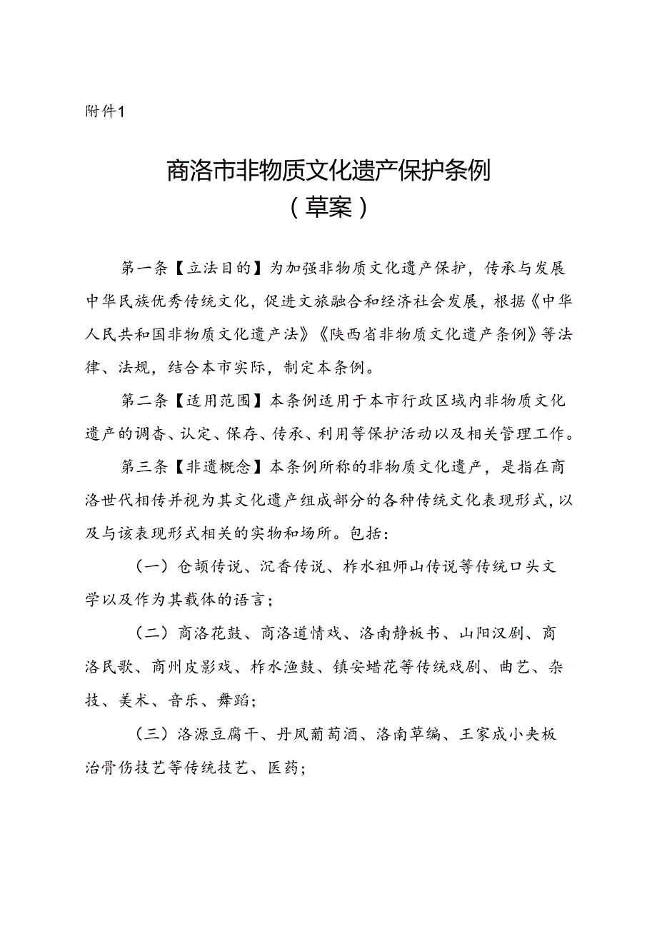 《商洛市非物质文化遗产保护条例（草案）》.docx