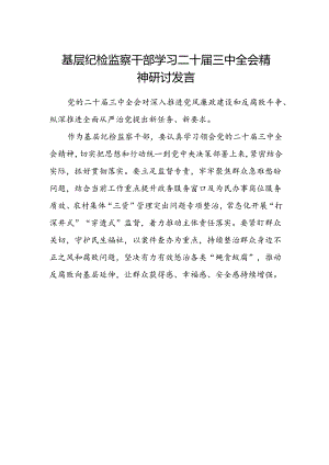 基层纪检监察干部学习二十届三中全会精神研讨发言.docx