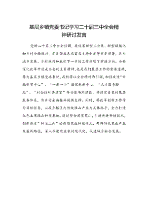 基层乡镇党委书记学习二十届三中全会精神研讨发言.docx