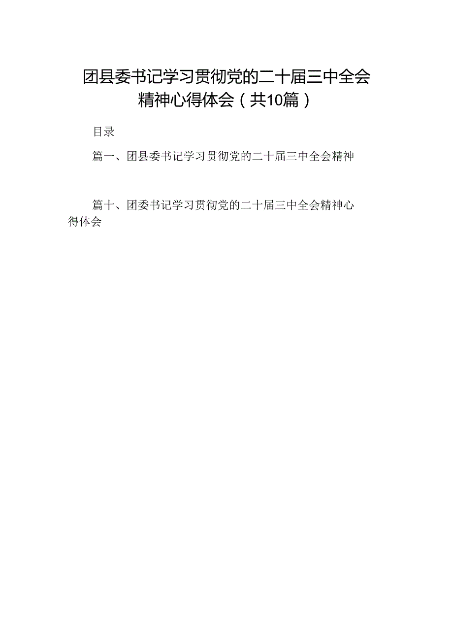 （10篇）团县委书记学习贯彻党的二十届三中全会精神心得体会范文.docx_第1页