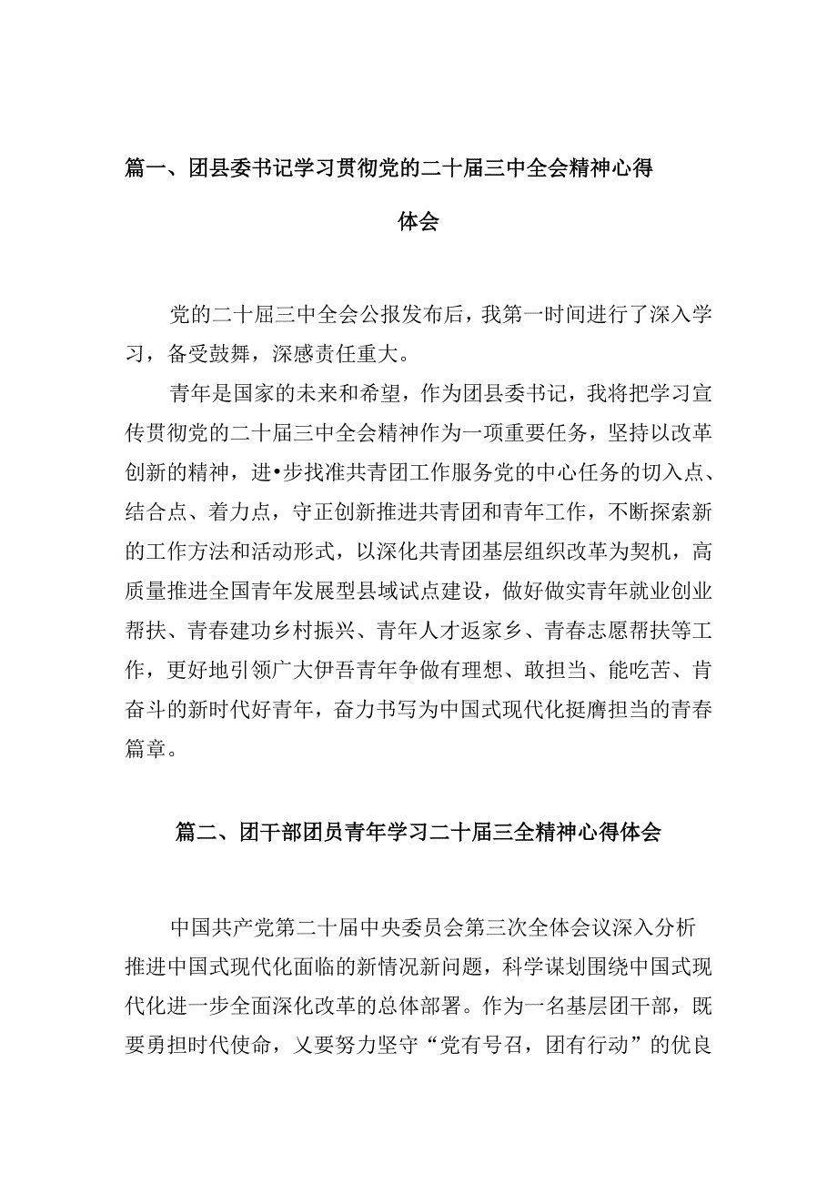 （10篇）团县委书记学习贯彻党的二十届三中全会精神心得体会范文.docx_第2页