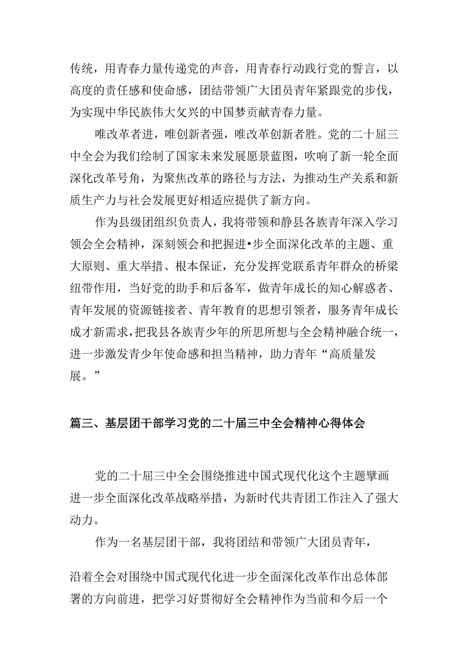 （10篇）团县委书记学习贯彻党的二十届三中全会精神心得体会范文.docx_第3页