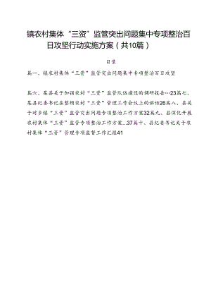 镇农村集体“三资”监管突出问题集中专项整治百日攻坚行动实施方案10篇（精选）.docx