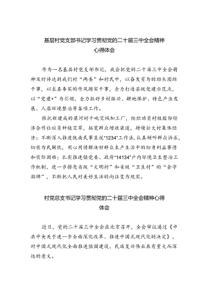 （9篇）基层村党支部书记学习贯彻党的二十届三中全会精神心得体会（精选）.docx