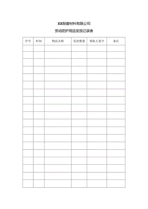 XX耐磨材料有限公司劳动防护用品发放记录表（2024年）.docx