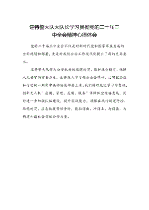 巡特警大队大队长学习贯彻党的二十届三中全会精神心得体会.docx