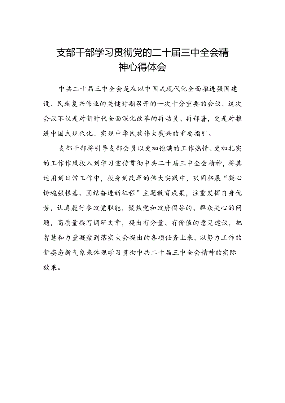 支部干部学习贯彻党的二十届三中全会精神心得体会.docx_第1页