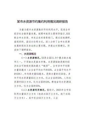 某市水资源节约集约利用情况调研报告.docx