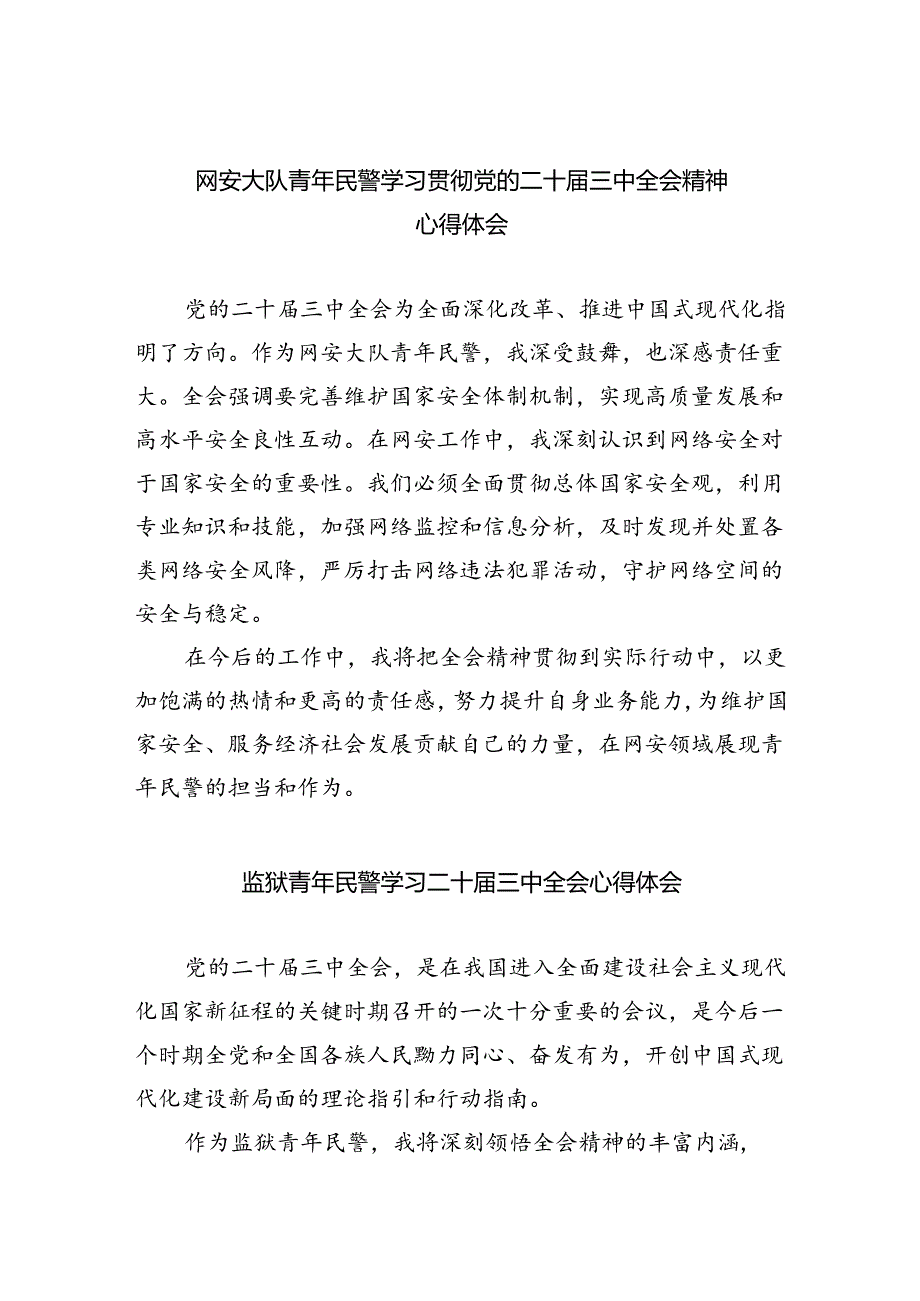 网安大队青年民警学习贯彻党的二十届三中全会精神心得体会（共五篇）.docx_第1页