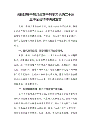 纪检监察干部监督室干部学习党的二十届三中全会精神研讨发言.docx