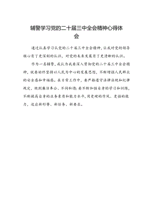 辅警学习党的二十届三中全会精神心得体会.docx