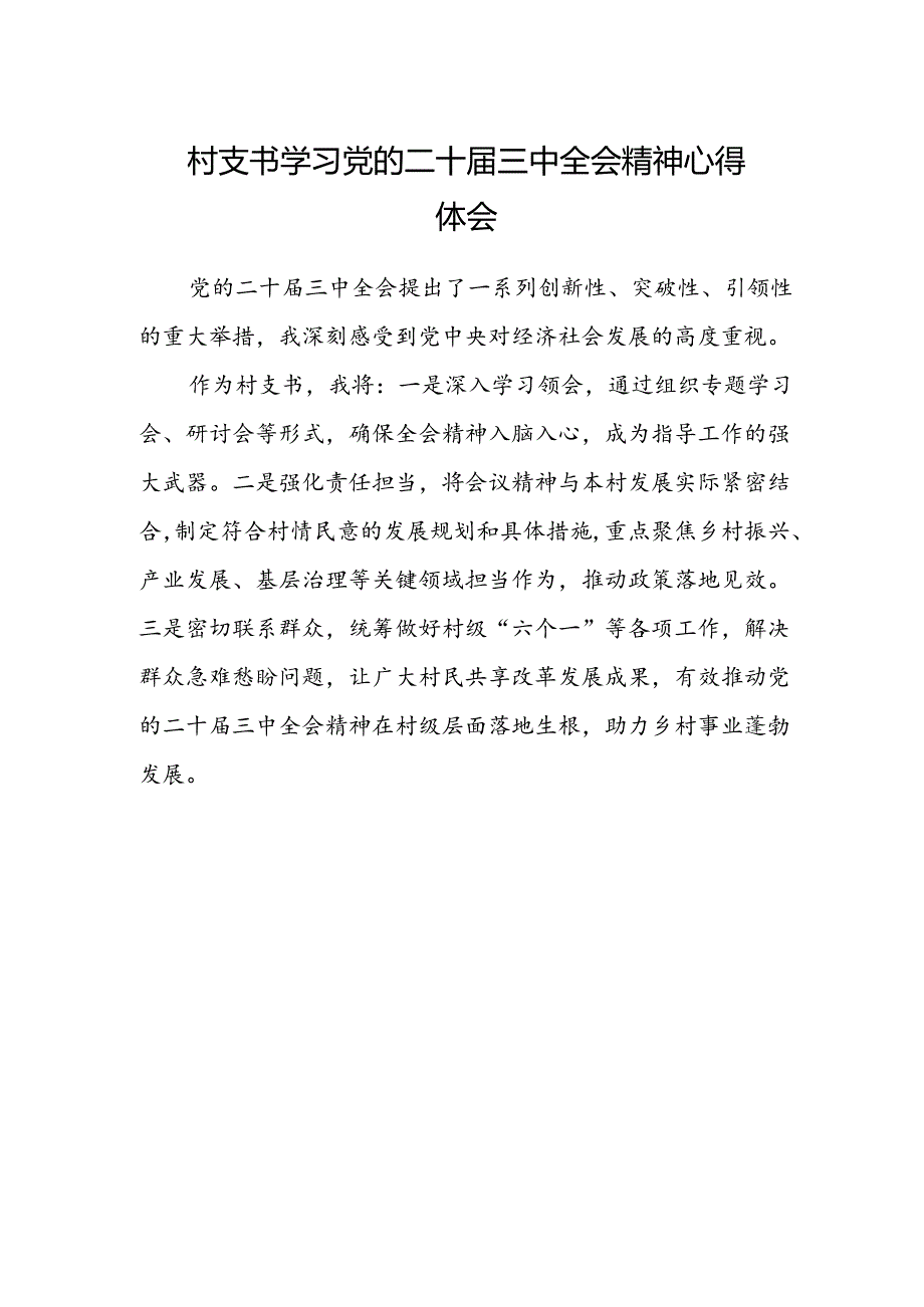 村支书学习党的二十届三中全会精神心得体会.docx_第1页