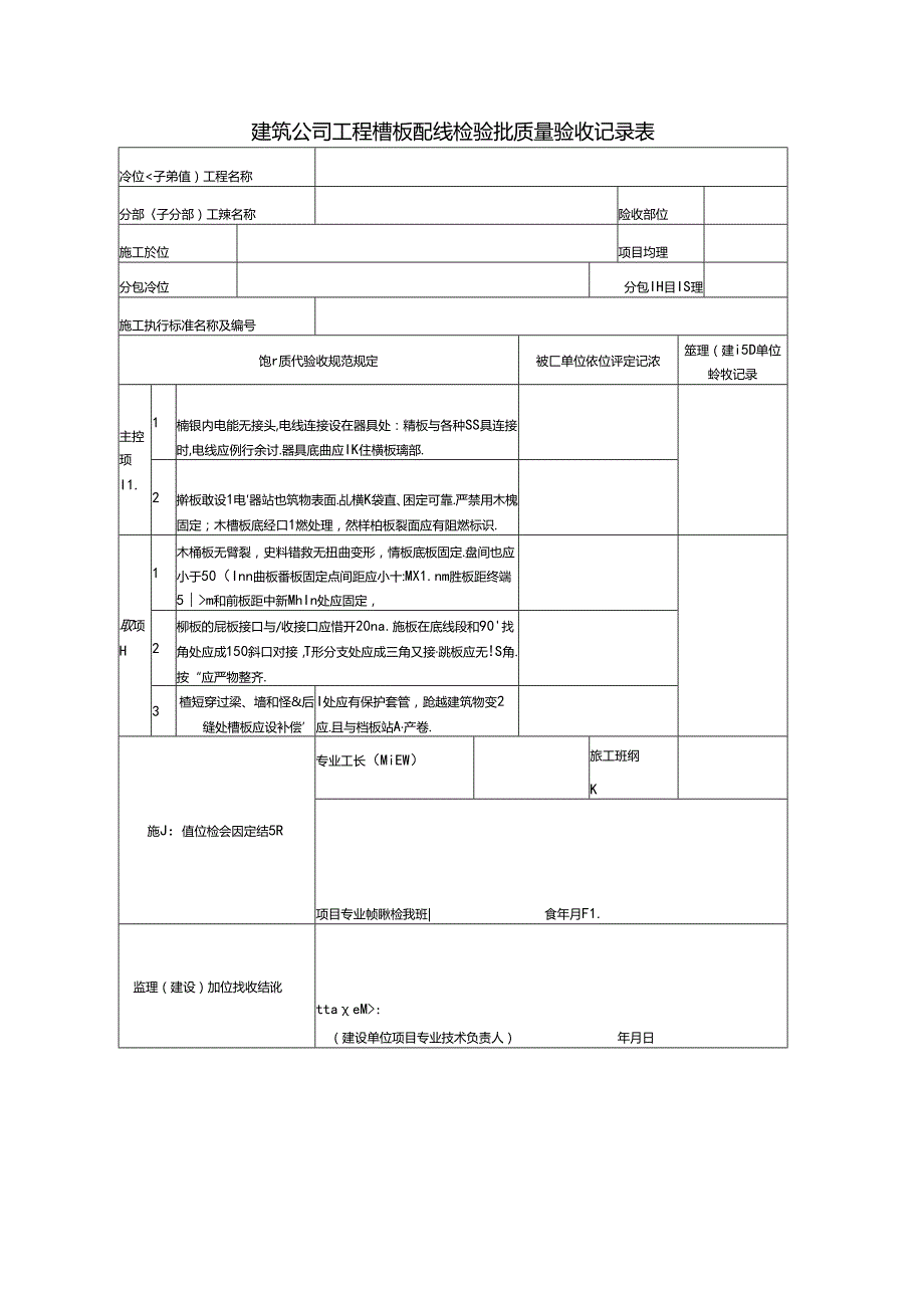 建筑公司工程槽板配线检验批质量验收记录表.docx_第1页