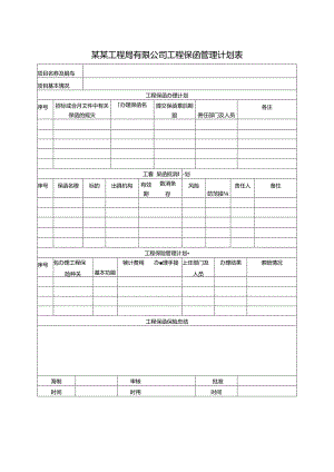 某某工程局有限公司工程保函管理计划表.docx