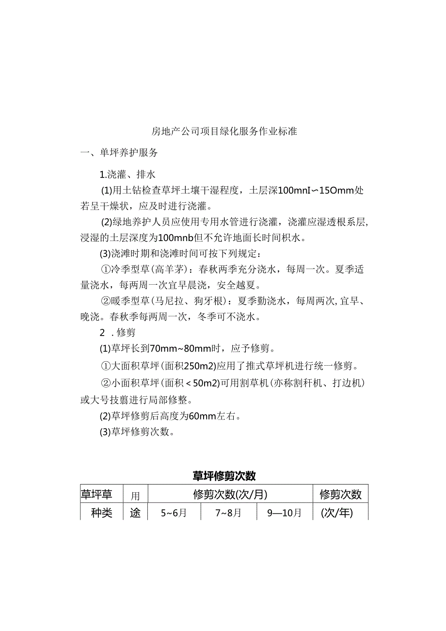 房地产公司项目绿化服务作业标准.docx_第1页