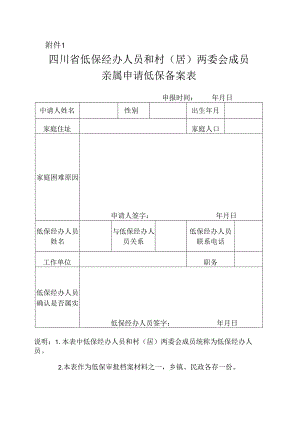 四川省低保经办人员和村（居）两委会成员亲属申请低保备案表 附件1.docx