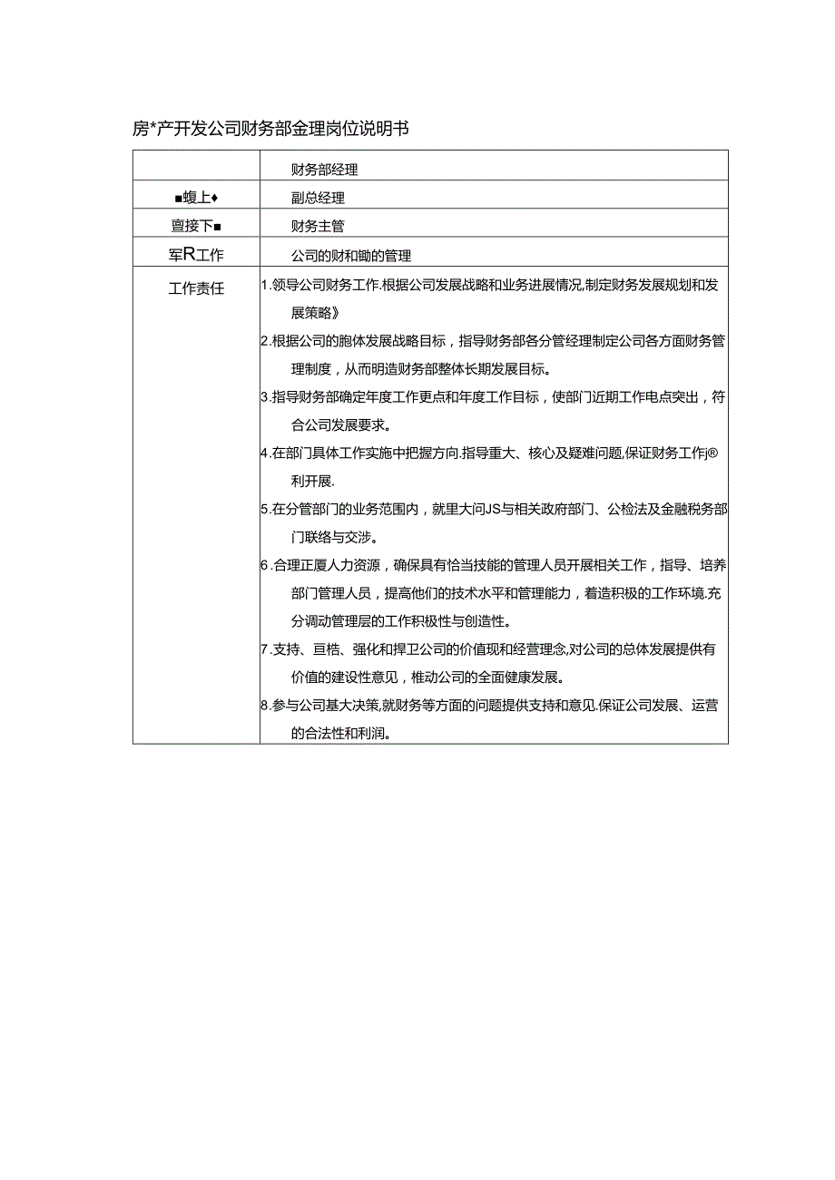 房地产开发公司财务部经理岗位说明书.docx_第1页