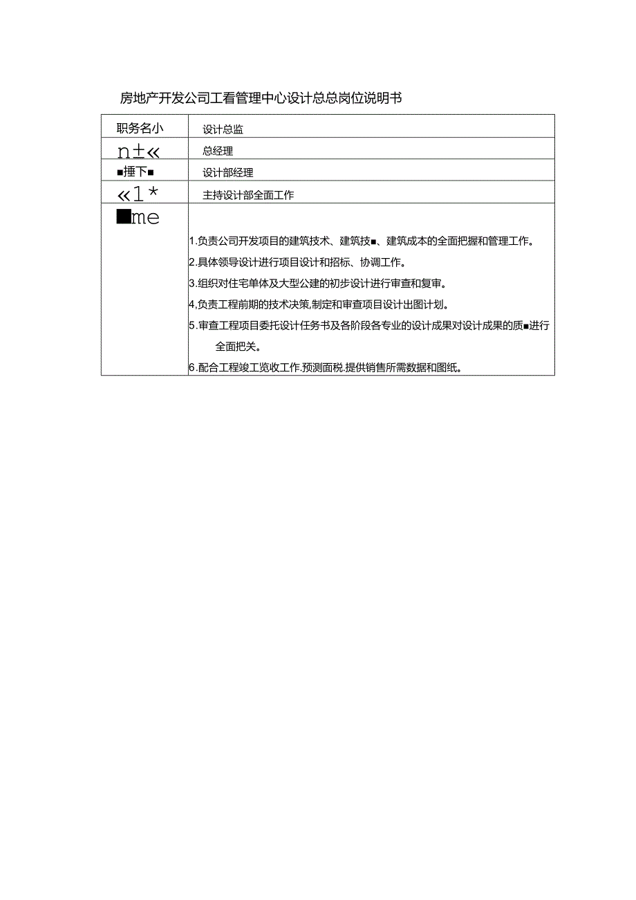 房地产开发公司工程管理中心设计总监岗位说明书.docx_第1页