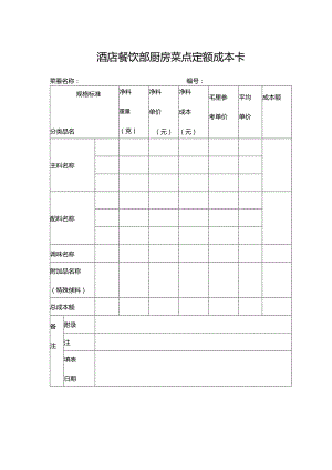 酒店餐饮部厨房菜点定额成本卡.docx