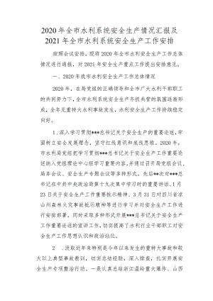 2020年全市水利系统安全生产情况汇报及2021年全市水利系统安全生产工作安排.docx