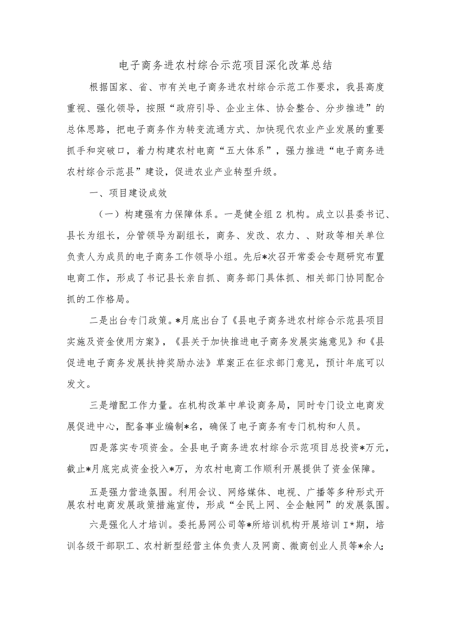 电子商务进农村综合示范项目深化改革总结.docx_第1页