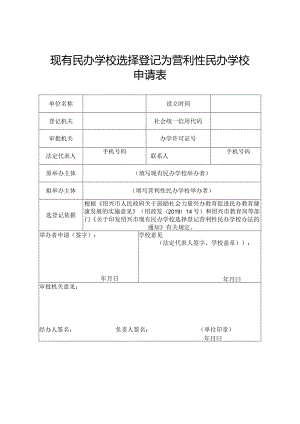 现有民办学校选择登记为营利性民办学校申请表.docx