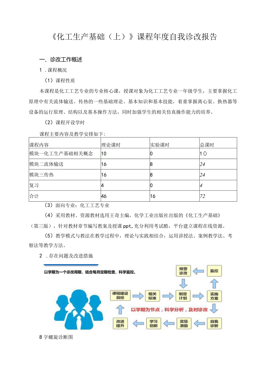 《化工生产基础（上）》课程年度自我诊改报告.docx_第1页