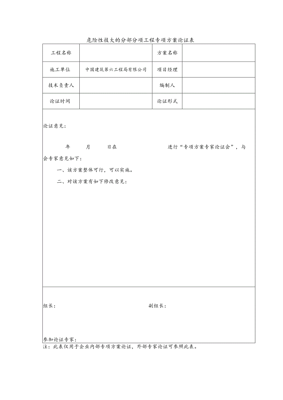 危险性较大的分部分项工程专项方案论证表.docx_第1页