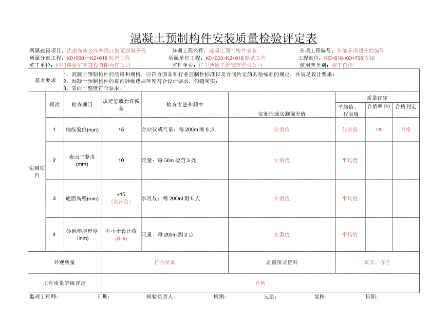 P3-23.混凝土预制构件安装质量检验评定表（新增）.docx_第1页