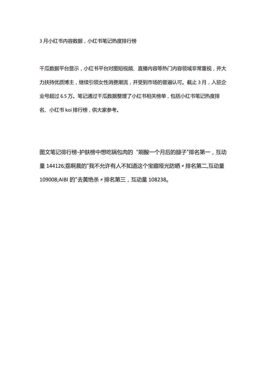 3月小红书内容数据小红书笔记热度排行榜.docx_第1页