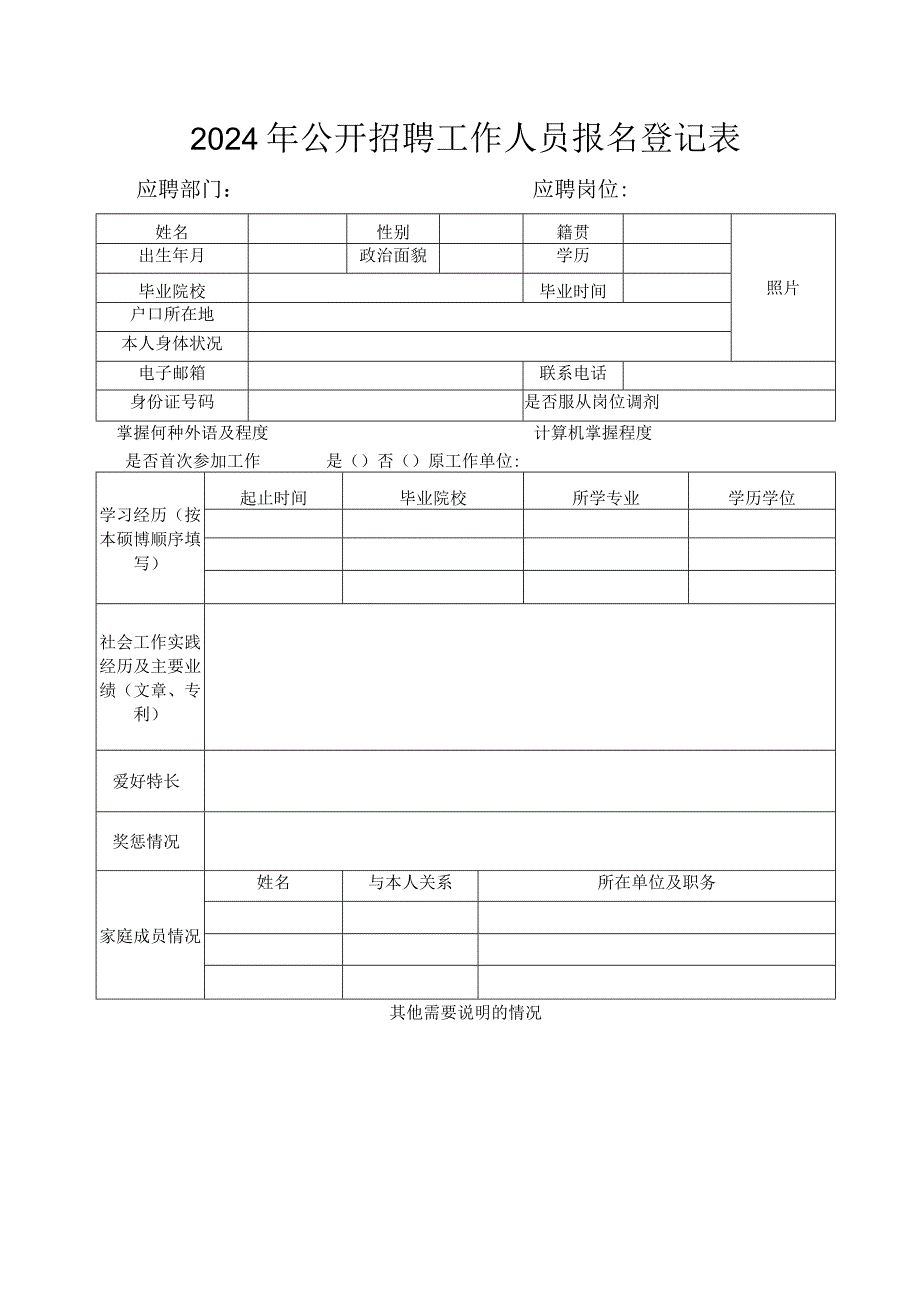 2024年公开招聘工作人员报名登记表.docx_第1页