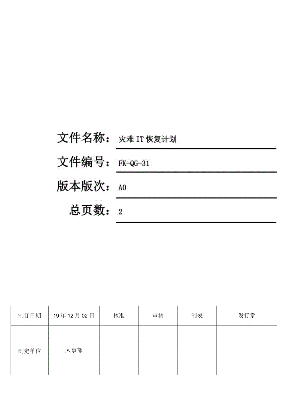 FK-QG-31灾难IT恢复计划.docx_第1页