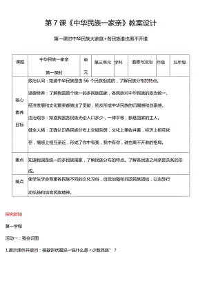 【核心素养目标】7-1中华民族一家亲第一课时教案.docx