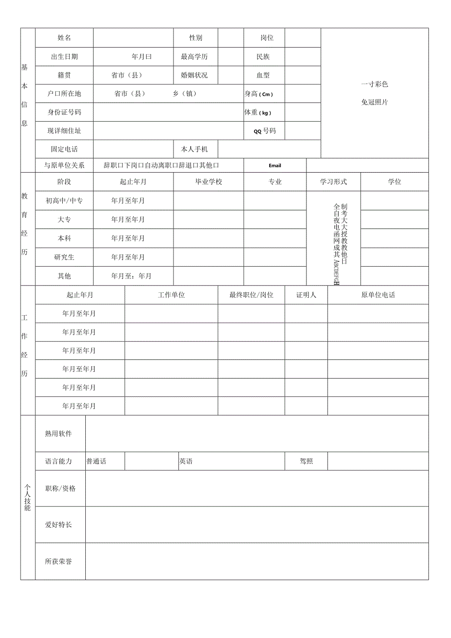 个人空白简历标准表(21).docx_第1页