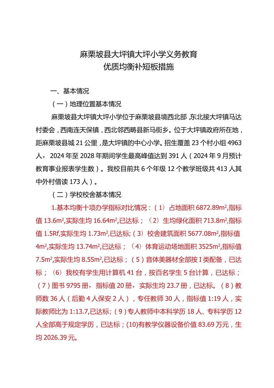 大坪小学义务教育优质均衡一校一策.docx_第1页