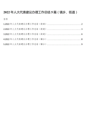 2022年人大代表建议办理工作总结5篇（镇乡、街道）.docx