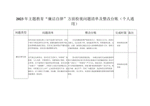 2023年主题教育“廉洁自律”方面检视问题清单及整改台账（个人通用）.docx