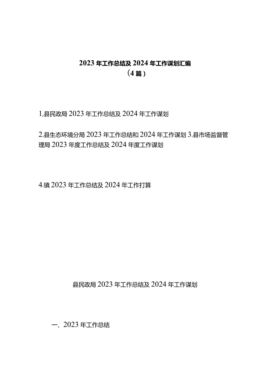 2023年工作总结及2024年工作谋划计划汇编(4篇).docx_第1页