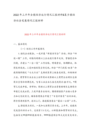 2022年上半年全镇经济运行情况汇报材料&某乡镇经济社会发展情况汇报材料.docx