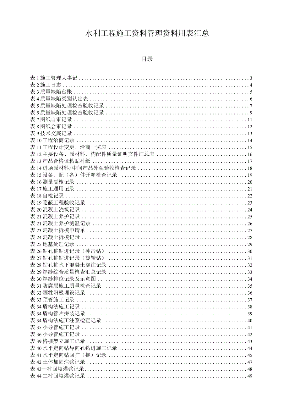 水利工程施工资料管理资料用表汇总.docx_第1页