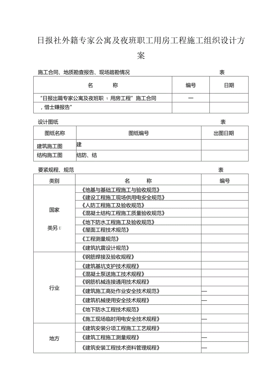 日报社外籍专家公寓及夜班职工用房工程施工组织设计方案.docx_第1页