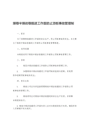 煤巷半煤岩巷掘进工作面防止顶板事故管理制度.docx