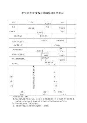 泰州市专业技术人员职称确认呈报表.docx